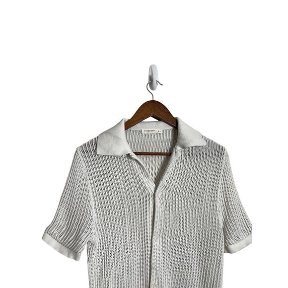 Suitsupply Off-White Crochet Polo Cardigan Cotton Silk Mens Medium - Picture 6 of 10
